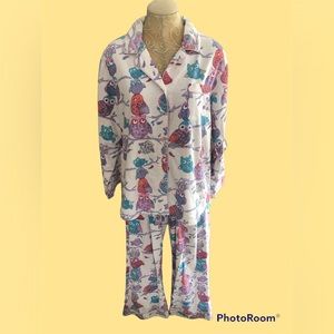 2 piece FLANNEL Pajama set. XL. 100% Cotton. natural fibers. Owl themed.
